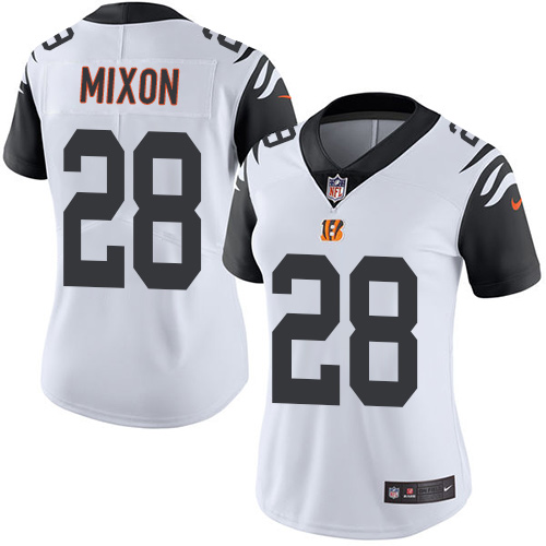 Nike Bengals #28 Joe Mixon White Women's Stitched NFL Limited Rush Jersey